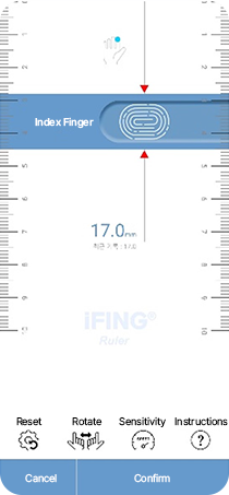 Fingerprint recognition guidance on ruler measurement app screen